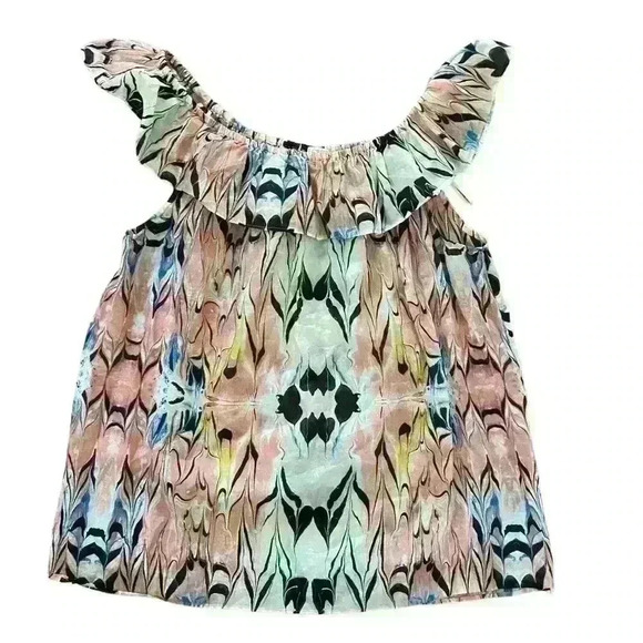 J Crew Women’s Blouse Size M Pink Black Cotton Silk Ruffle Neckline Flowy Boho - Picture 4 of 10